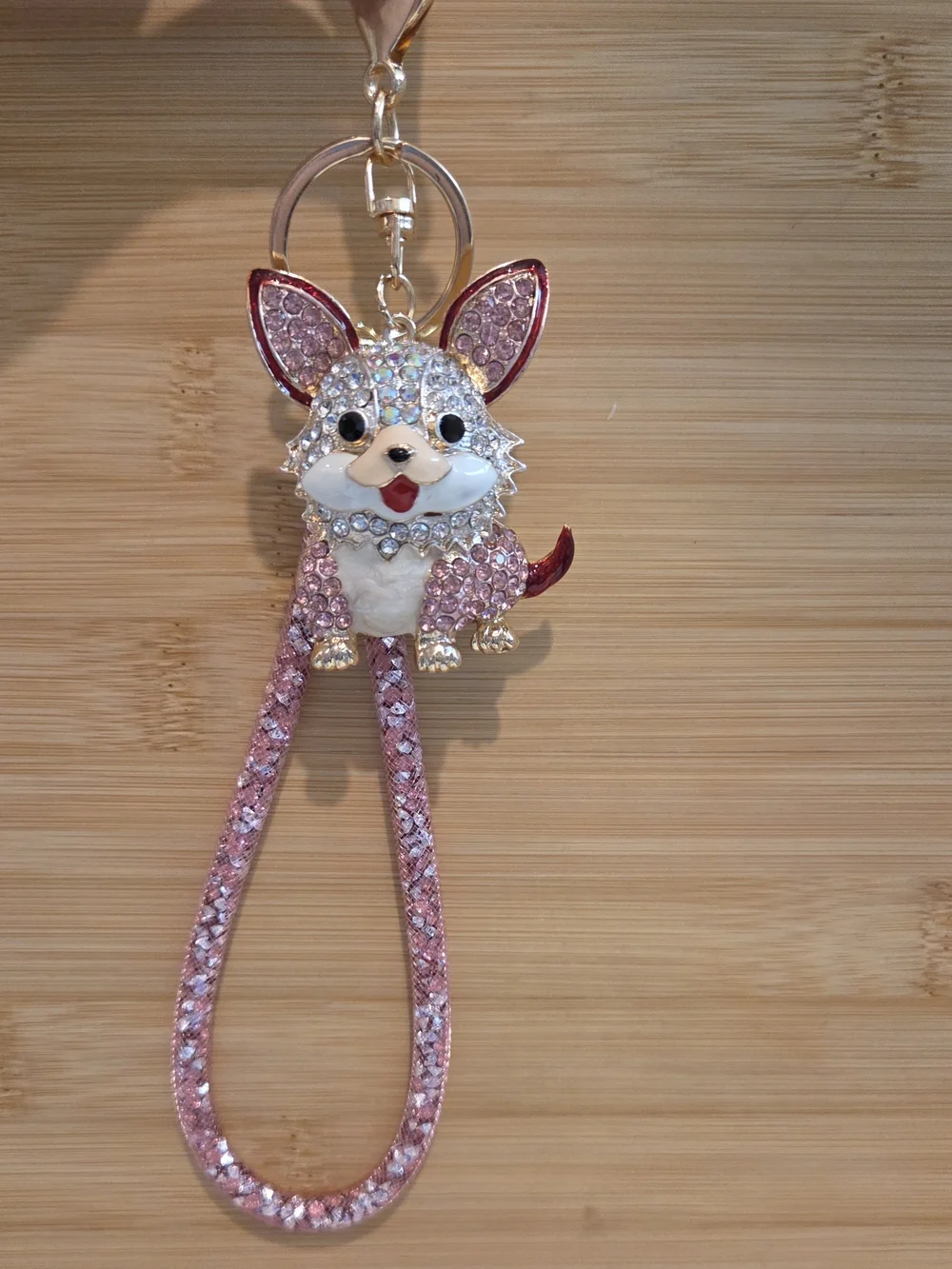 Boutique Crystal Rhinestone Puppy Dog Wristlet Keychain or Bag Charm